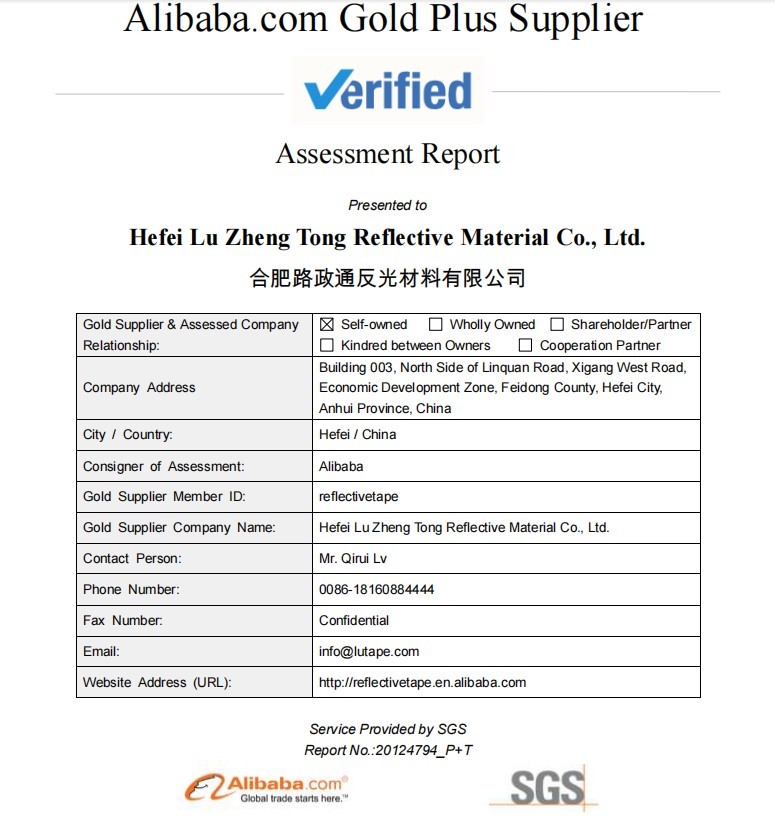 China Hefei Lu Zheng Tong Reflective Material Co., Ltd. Zertifizierungen